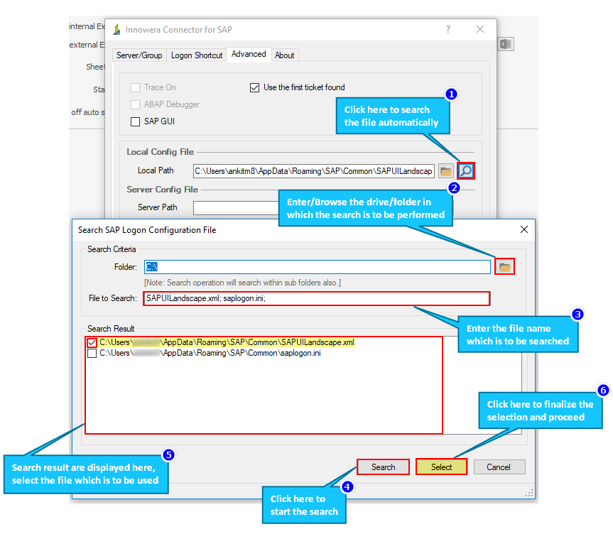 SAP login from Process Runner > Advance Innowera Connector for SAP Settings