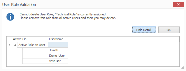 User Validation for Delete User Role