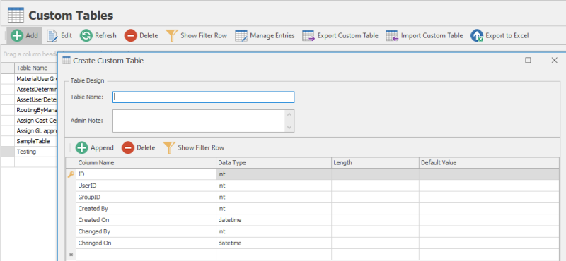 Add custom table