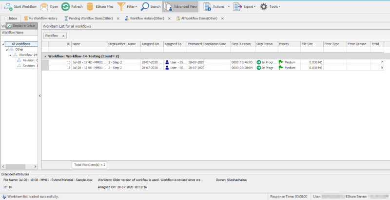 Inbox(Workflow) tab