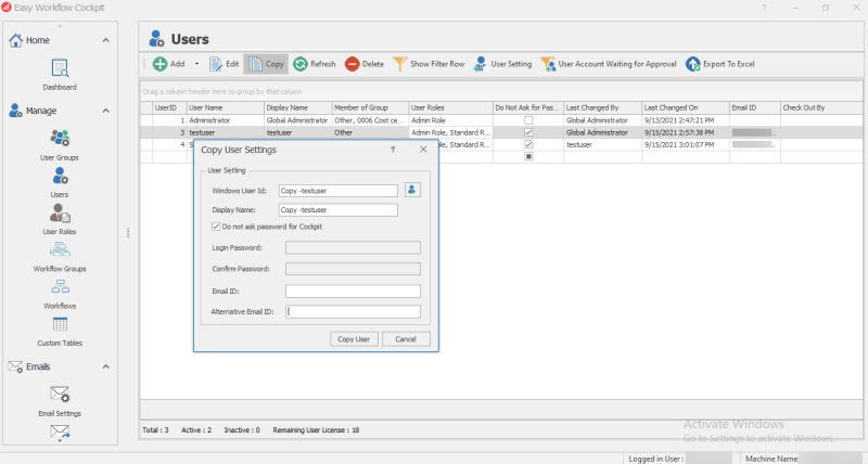 Copy user settings