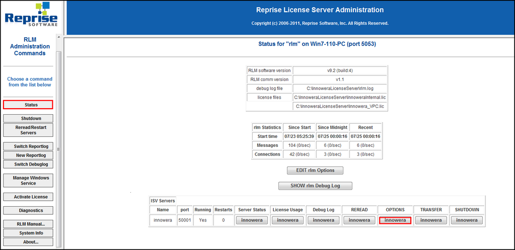 RLM_Status command_Options