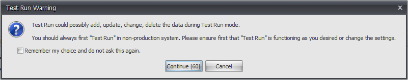 test run warning